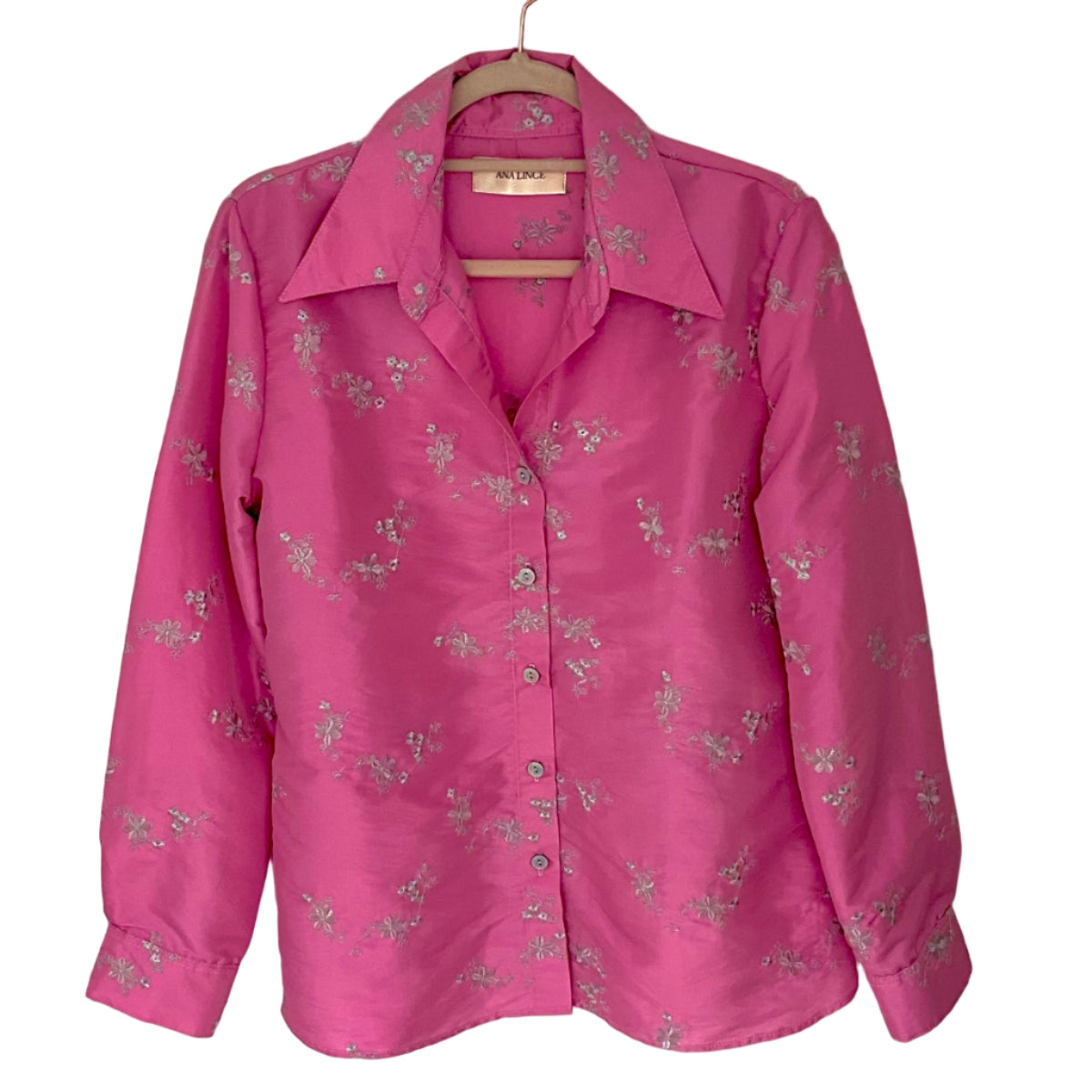 Camisa Tafetán Bordado Flores