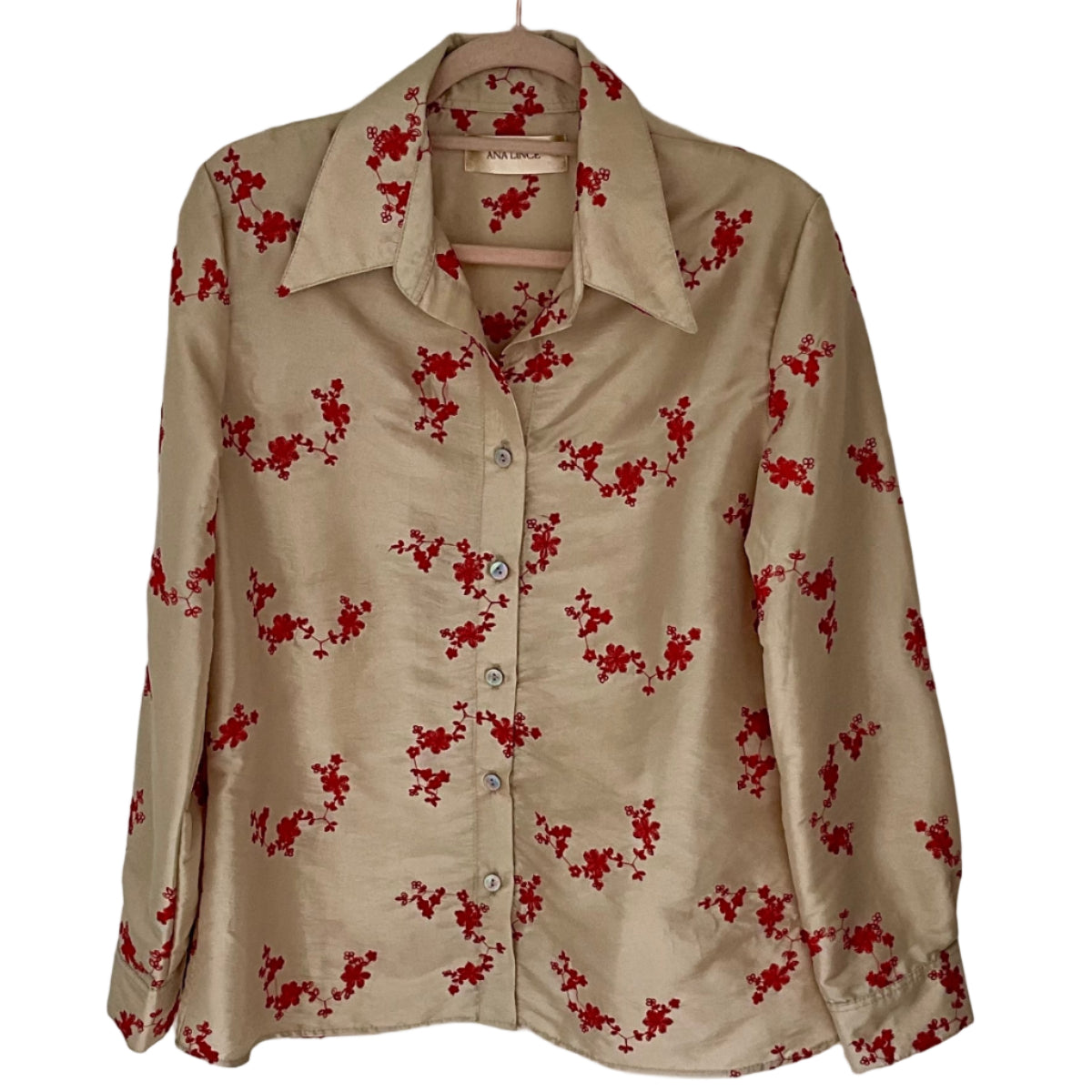 Camisa Tafetán Bordado Flores