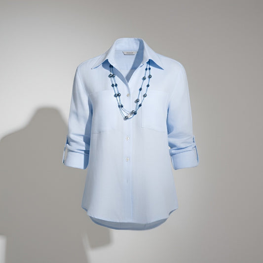 Camisa Lino Manga Larga Azul Claro | Ana Lince