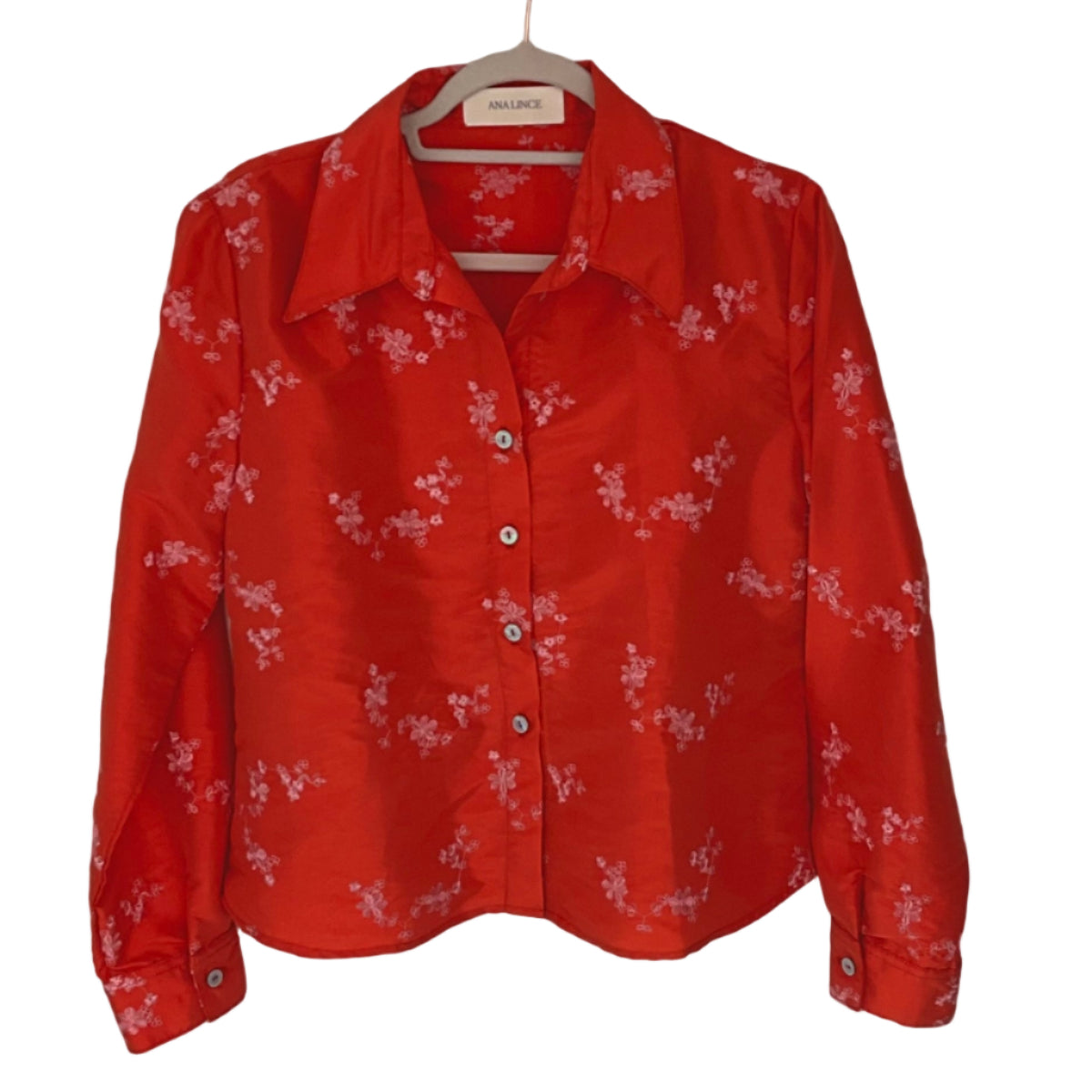 Camisa Tafetán Bordado Flores