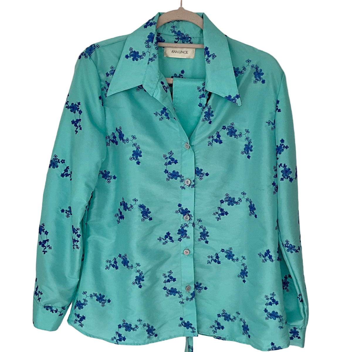 Camisa Tafetán Bordado Flores