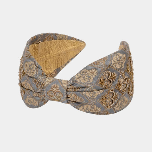 Diadema Brocado Gris Dorado | Ana Lince
