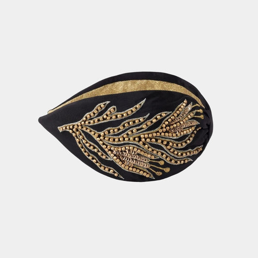 Diadema Pluma Dorada Negra | Ana Lince