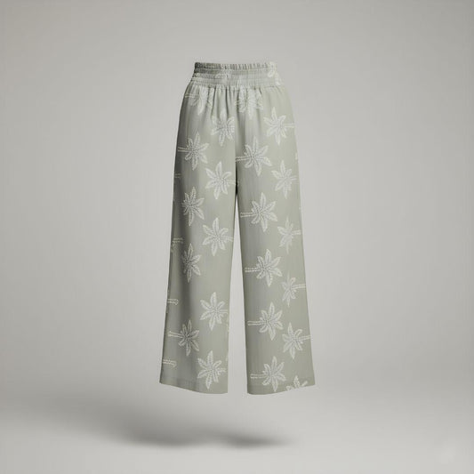 Pantalon Lino Palmeras Verdes | Ana Lince