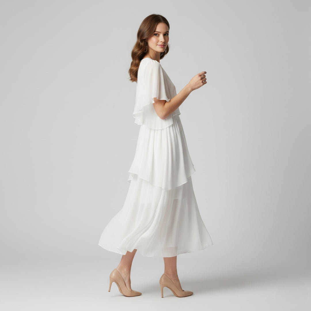 Vestido Blanco de Seda Capas