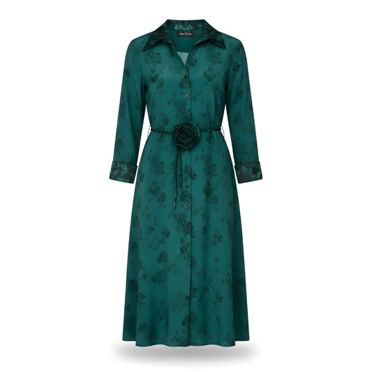 Vestido Flores Verde Oliva Claro Brillante | Ana Lince