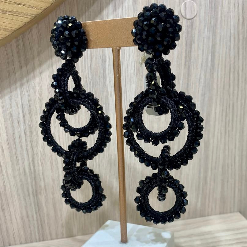Aretes Aros dobles bordados en cristales Negro