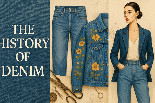 Historia del denim y jeans bordados Ana Lince - evolución de la tela denim desde Levi Strauss hasta diseños artesanales modernos