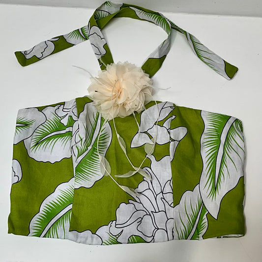 Crop Top Straples Verde-Flores Blancas