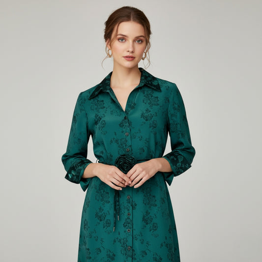 Vestido Flores Verde Oliva Claro Brillante