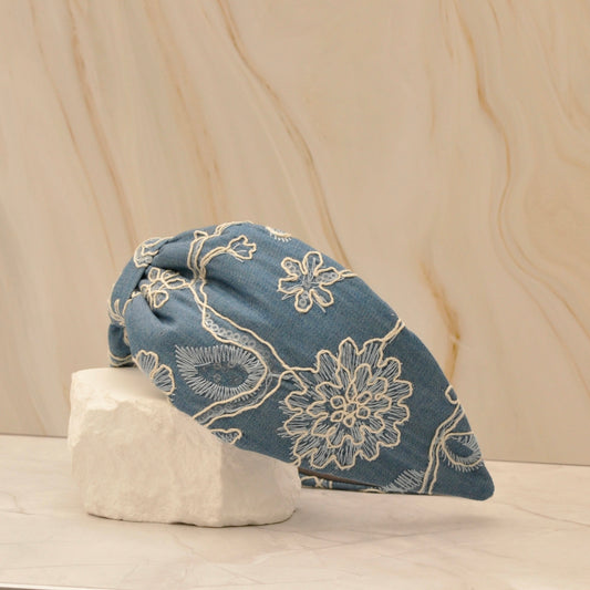 Diadema Denim Bordado Floral