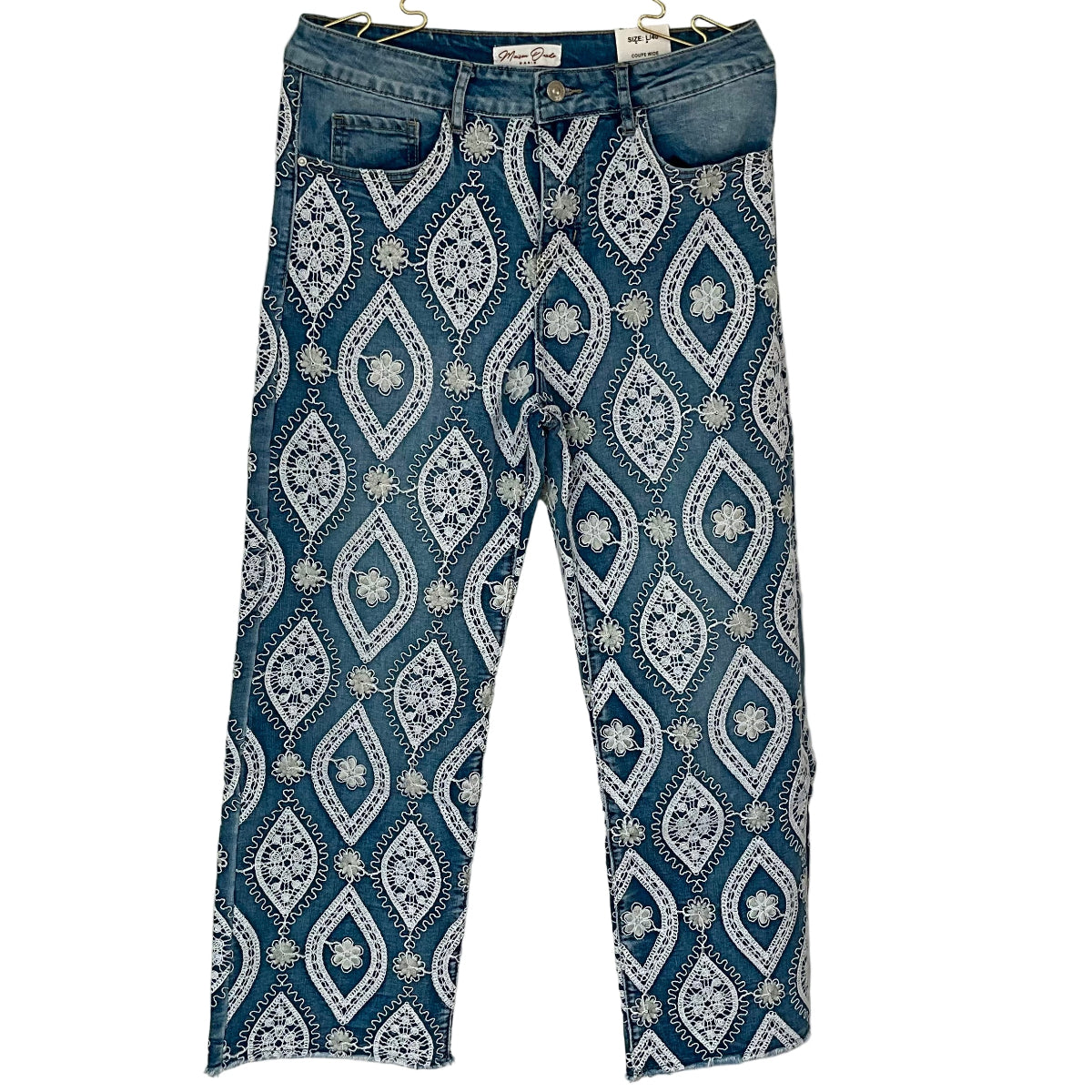 R-Jean Azul Bordados Flores Blancas