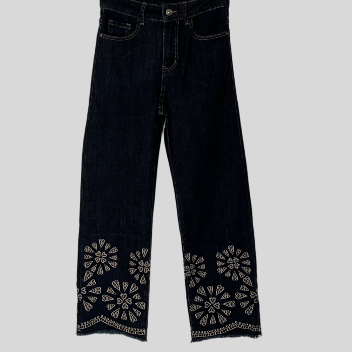 R- BlueJean Oscuro Bota Bordada