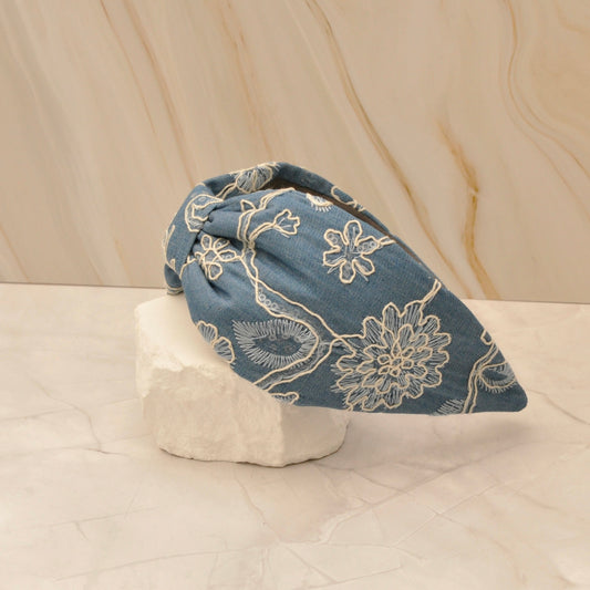 Diadema Denim Bordado Floral