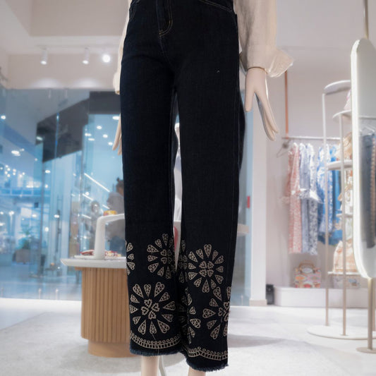 R- BlueJean Oscuro Bota Bordada