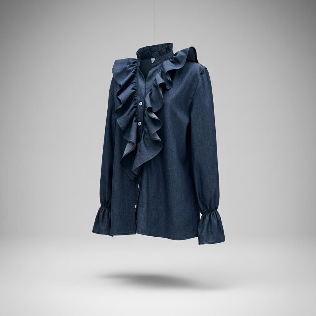 Blusa Denim Ruffle Navy | Ana Lince