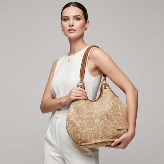 Bolso Round Jute White Flowers | Ana Lince