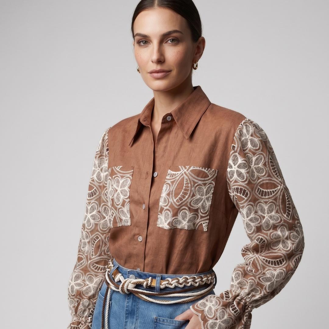 Camisa Lino Aria Cafe | Ana Lince Colombia