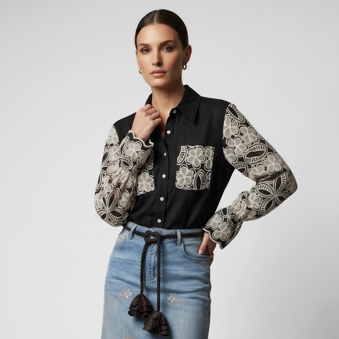 Camisa Lino Aria Negra | Ana Lince Colombia