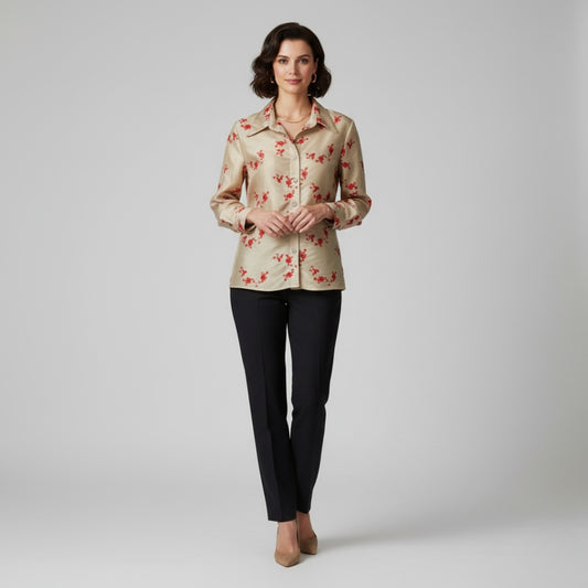 Camisa Tafetán Bordado Flores