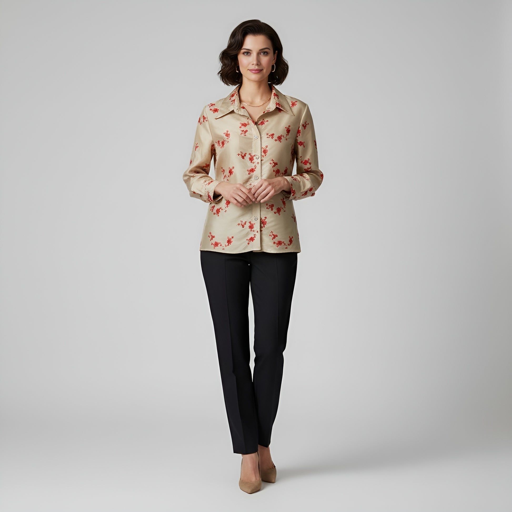 Camisa Tafetán Bordado Flores | Ana Lince