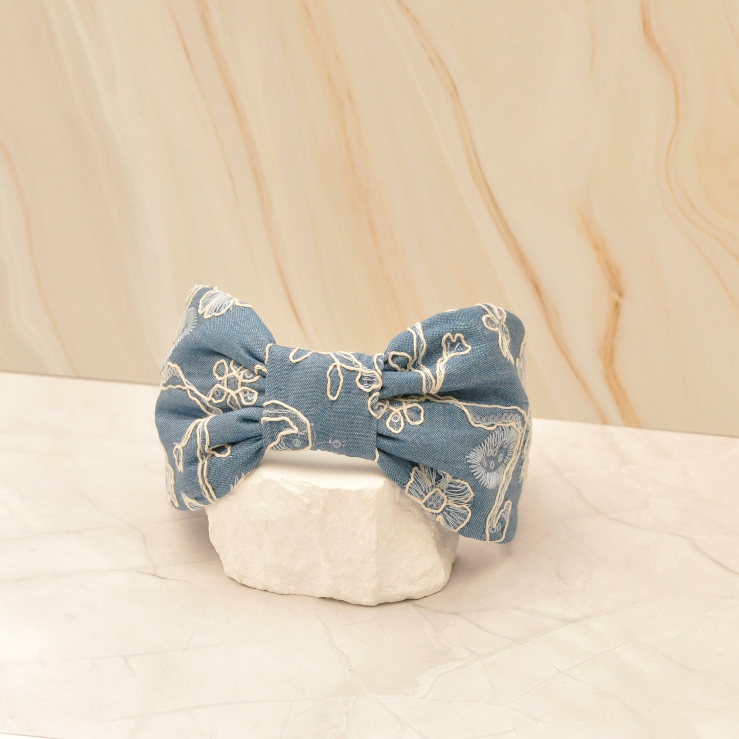 Diadema Denim Bordado Floral