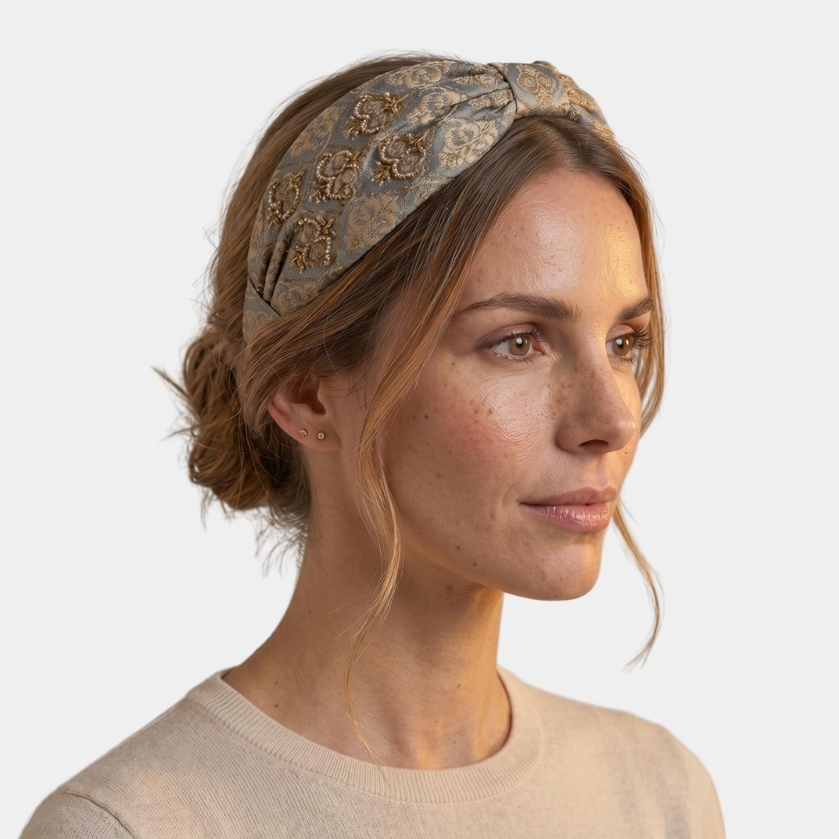 Diadema Brocado Gris Dorado | Ana Lince