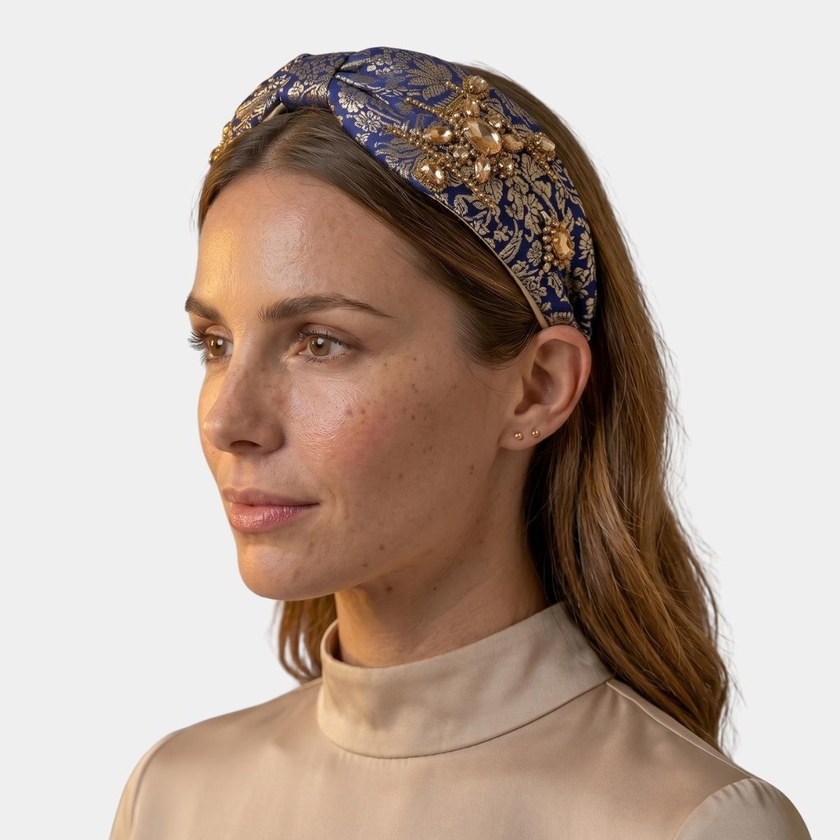 Diadema Brocado Real Azul Cobalto | Ana Lince