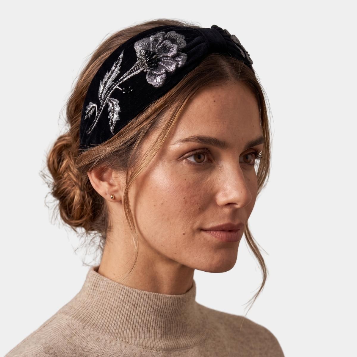 Diadema Negro Rosa de Plata | Ana Lince