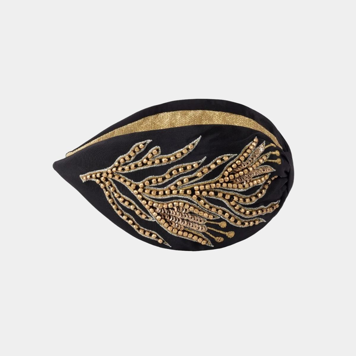 Diadema Pluma Dorada Negra | Ana Lince
