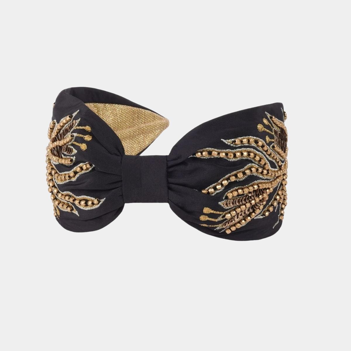 Diadema Pluma Dorada Negra | Ana Lince