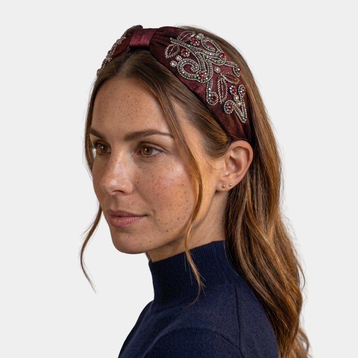 Diadema Seda Vino Cristalera | Ana Lince