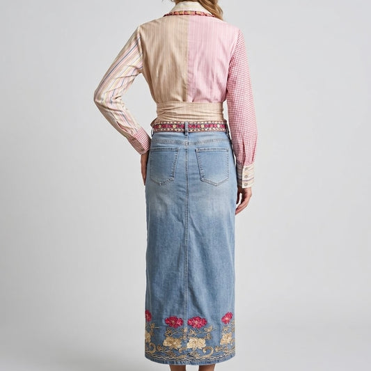Falda Jean Bordado Floral Sorrento | Ana Lince