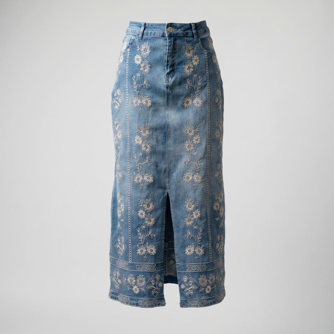 Falda Jean Flora Dorada | Ana Lince