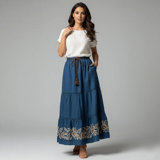 Falda Jean Flores Bordadas | Ana Lince