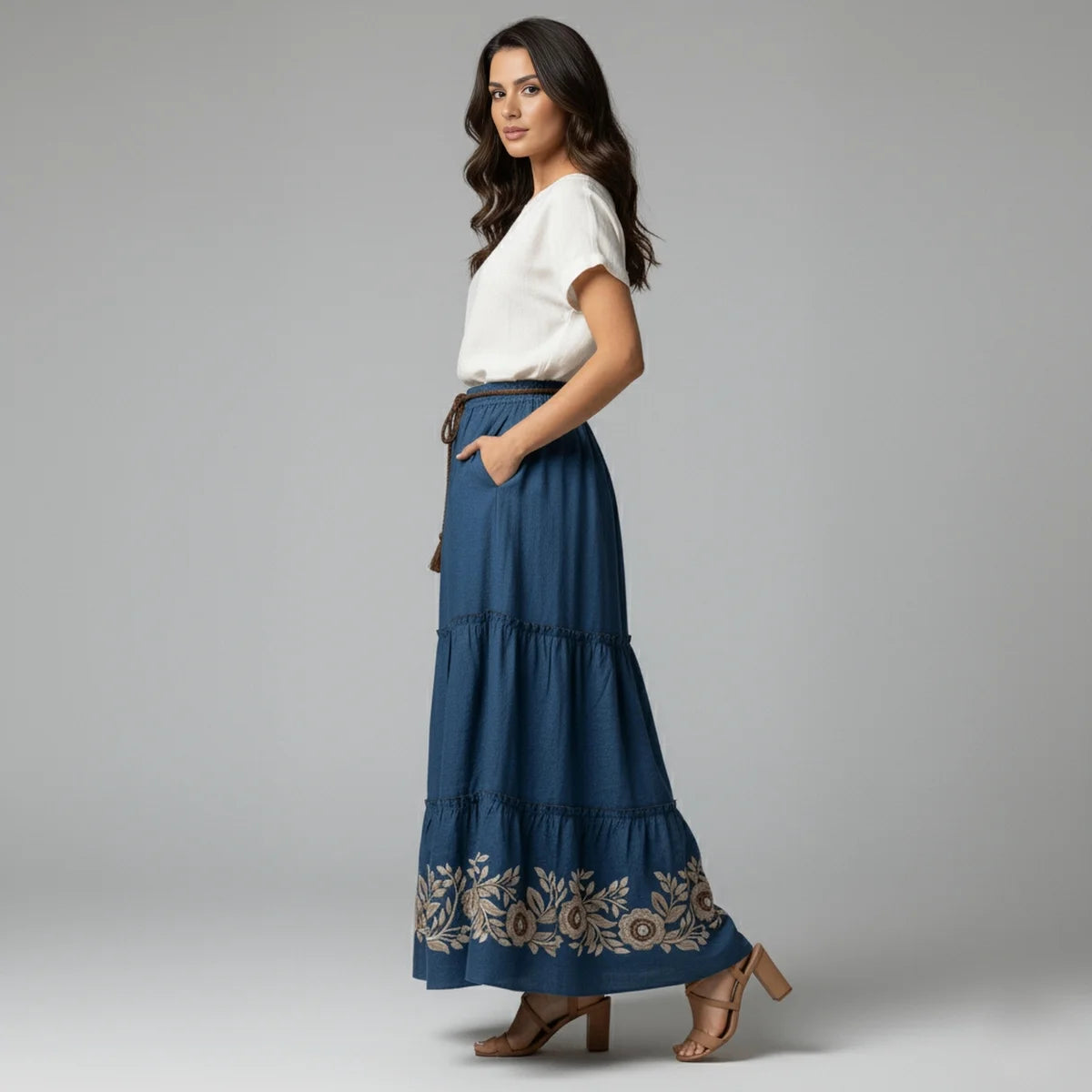 Falda Jean Flores Bordadas | Ana Lince