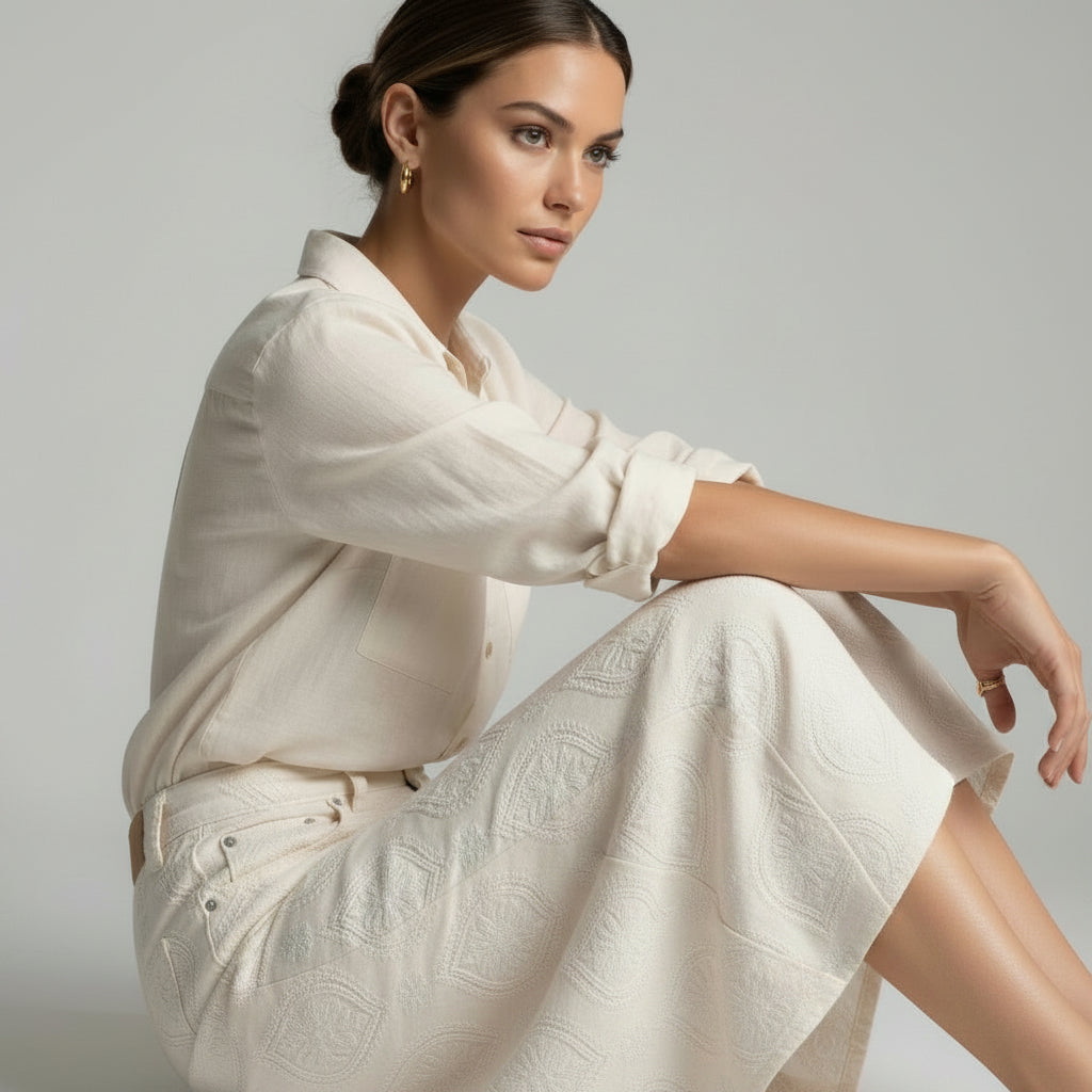 Falda Jean Marfil Arabesco | Ana Lince