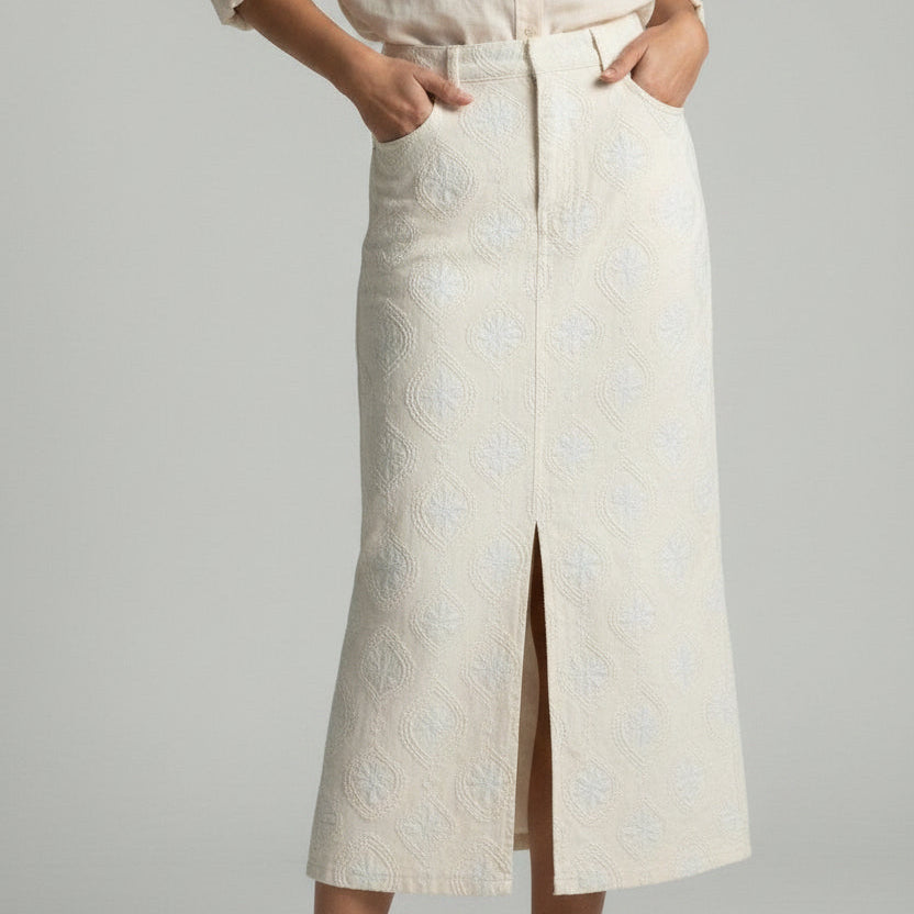 Falda Jean Marfil Arabesco | Ana Lince
