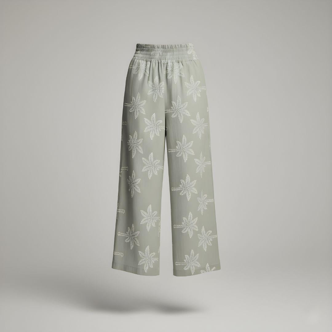 Pantalon Lino Palmeras Verdes | Ana Lince