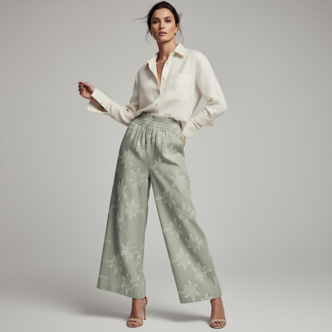Pantalon Verde Palmeras Lino | Ana Lince