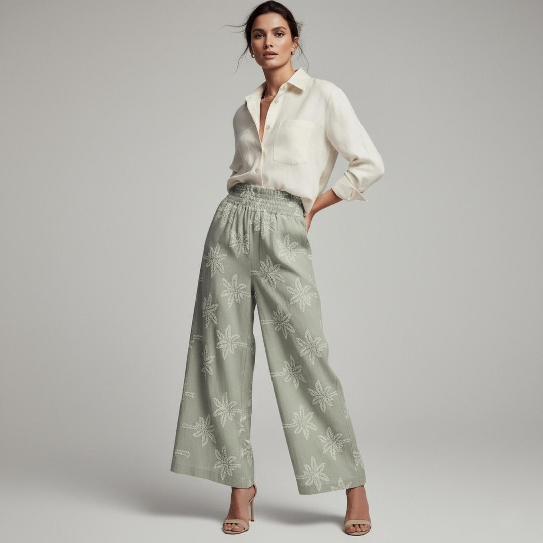 Pantalon Verde Palmeras Lino | Ana Lince