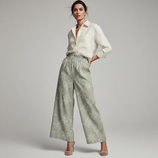 Pantalon Verde Palmeras Lino | Ana Lince