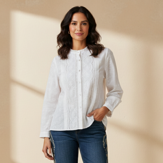 Camisa Algodón Blanca Bordada