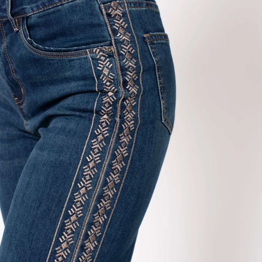 R- Pantalón Jean Negro Franja Plateada