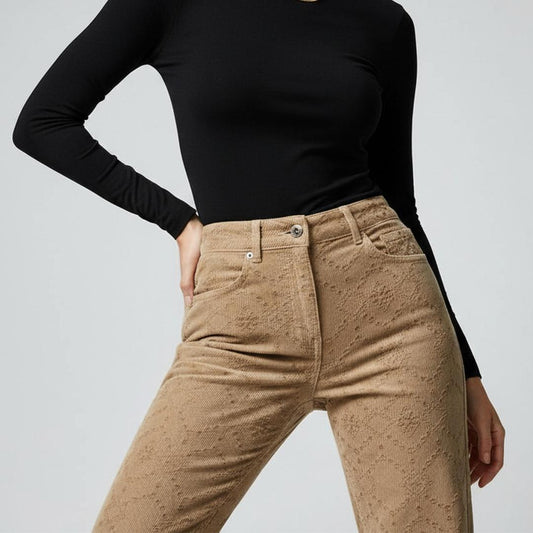 Pantalón Pana Beige Bordado | Ana Lince
