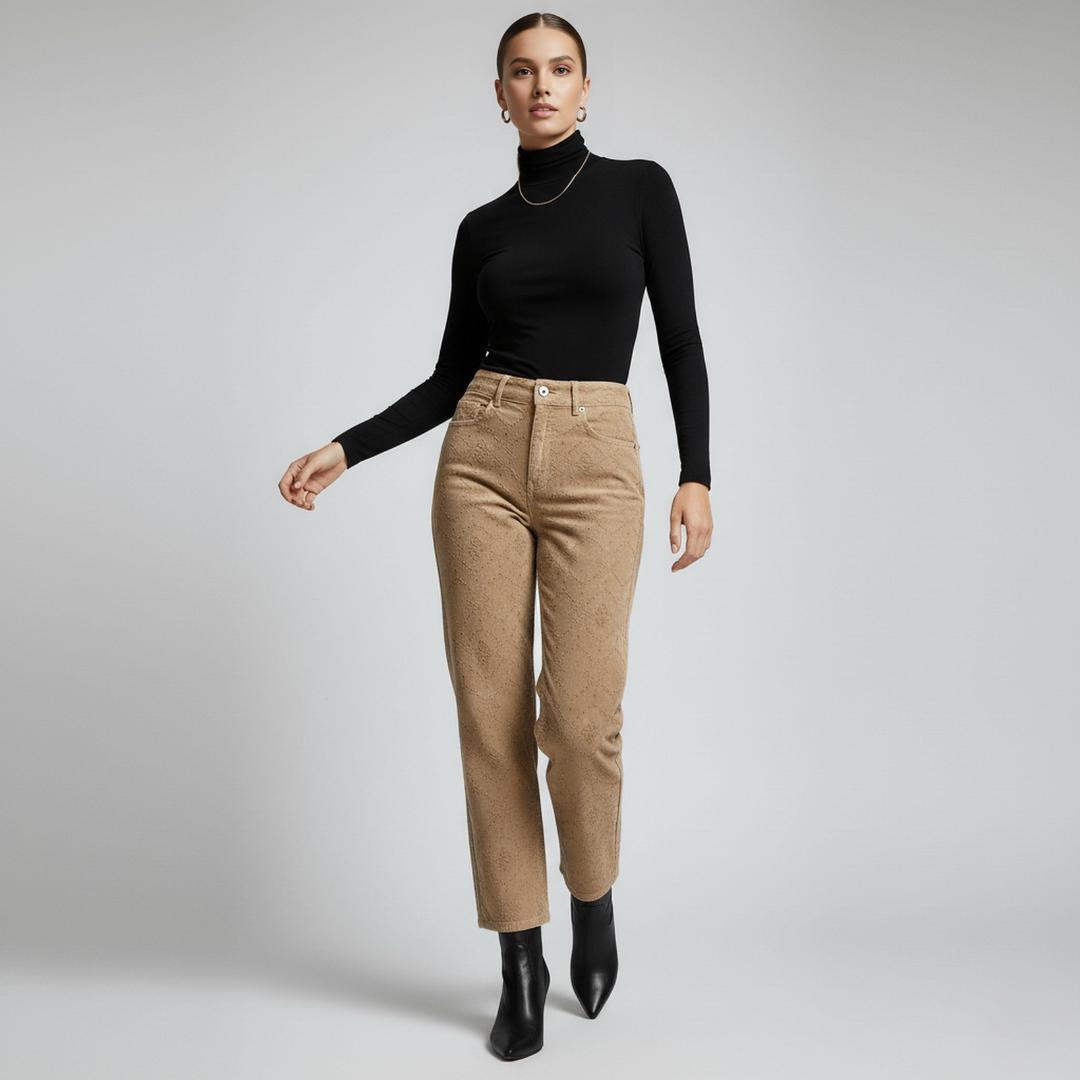 Pantalón Pana Beige Bordado | Ana Lince