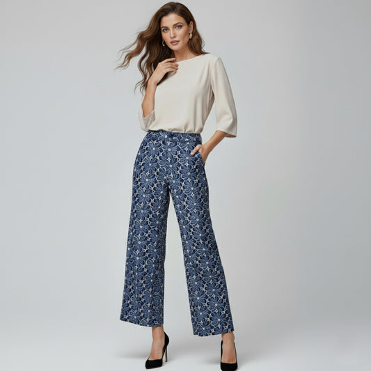 Pantalon Floral Azul Marino | Ana Lince