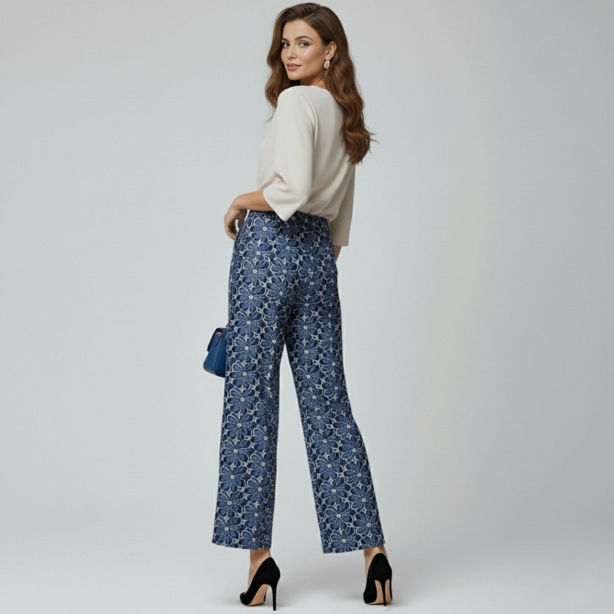 Pantalon Floral Azul Marino | Ana Lince