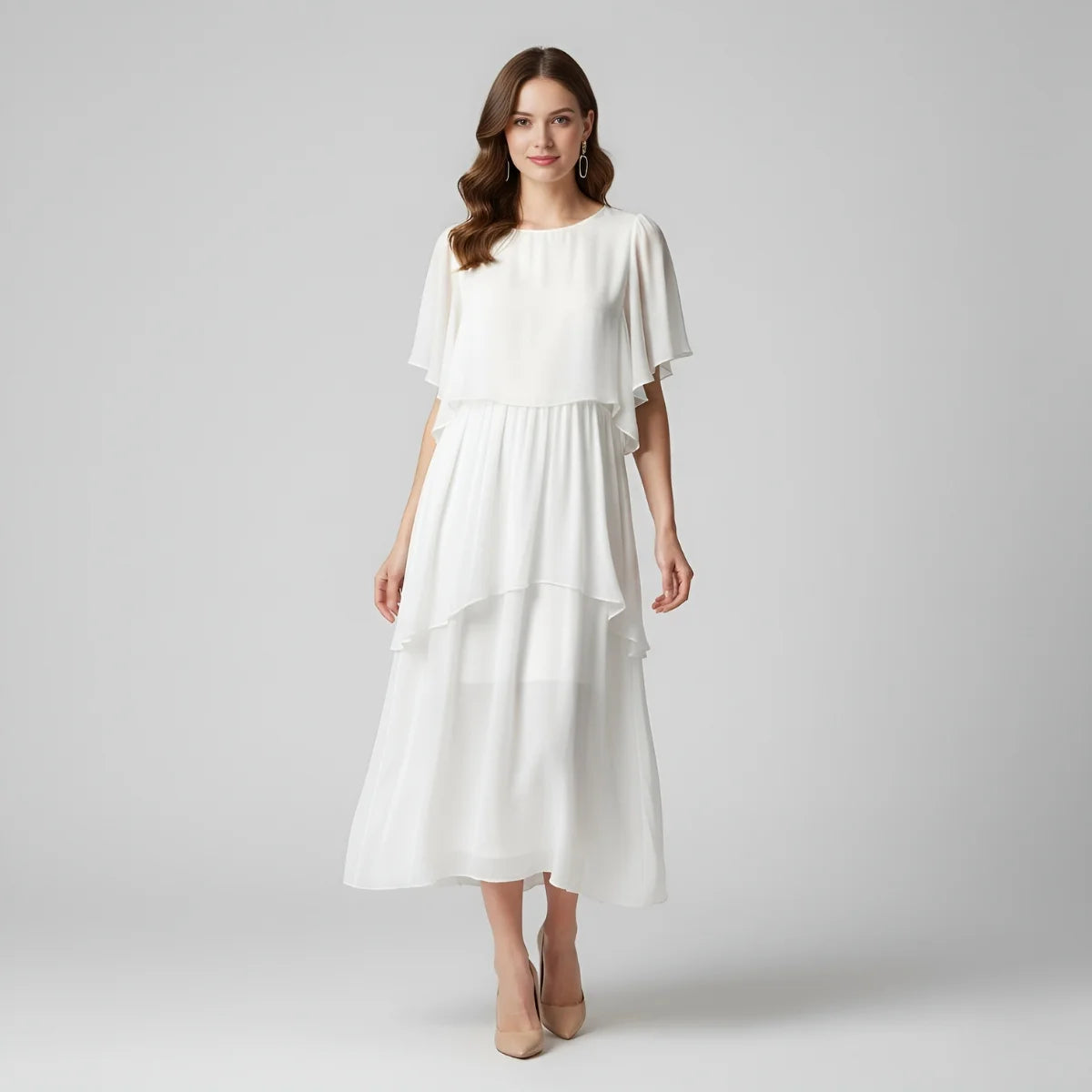 Vestido Blanco de Seda Capas | Ana Lince