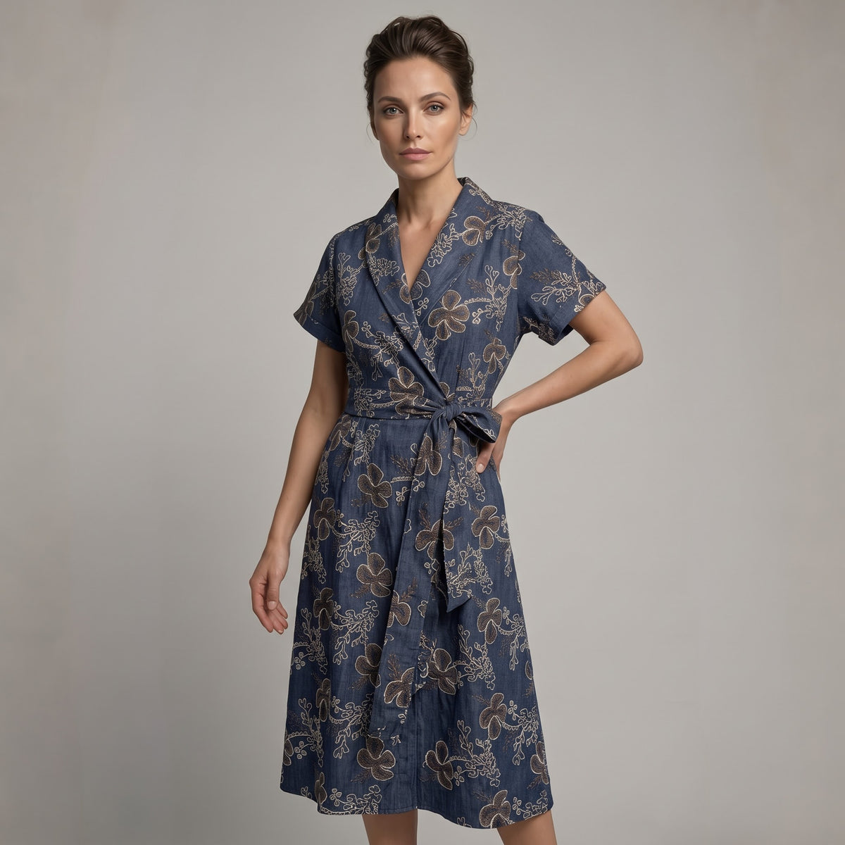 Vestido Cruzado Denim Bordado | Ana Lince